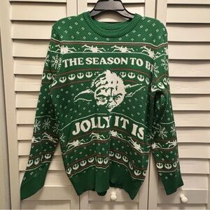 Star Wars Sweater Adult Small Green Christmas Yoda The Season To Be Jolly It Is